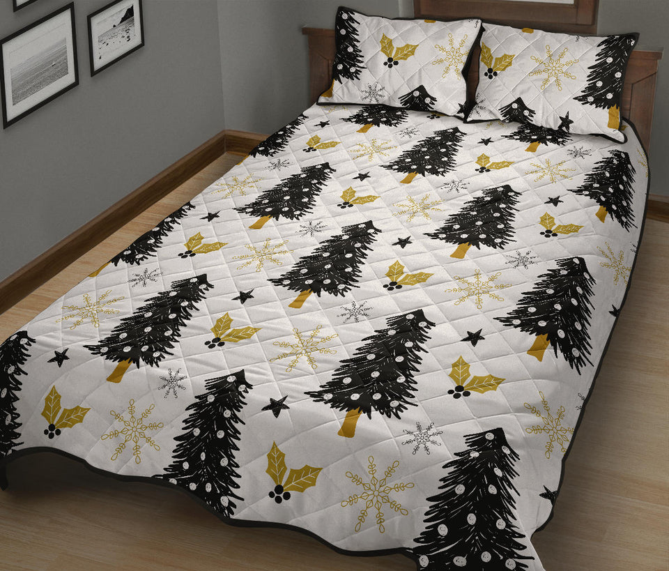 Christmas tree holly snow star pattern Quilt Bed Set