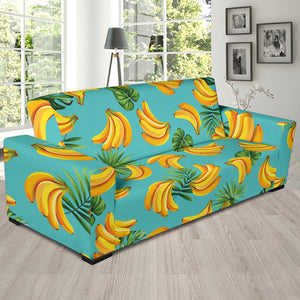 Banana Palm Leaves Pattern Background Sofa Slipcover