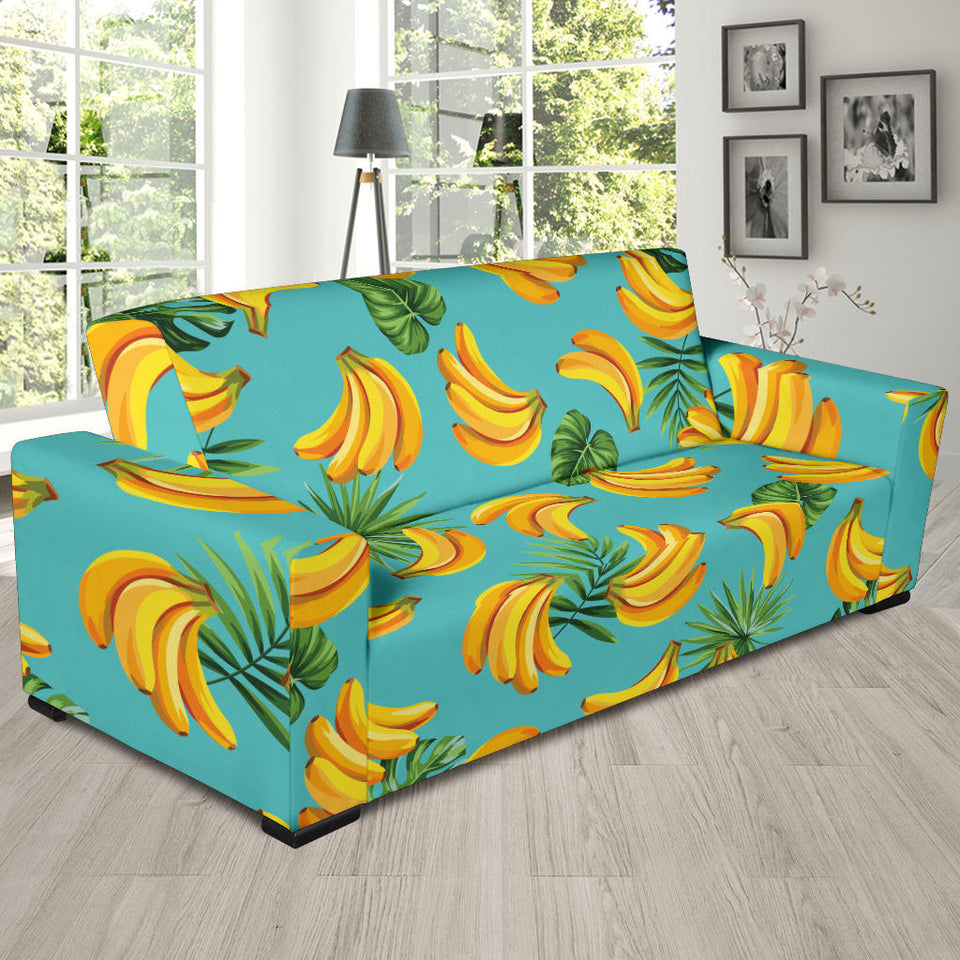 Banana Palm Leaves Pattern Background Sofa Slipcover