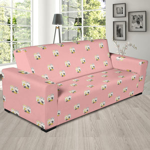 Cute Hamster Cheese Pattern Pink Background Sofa Slipcover