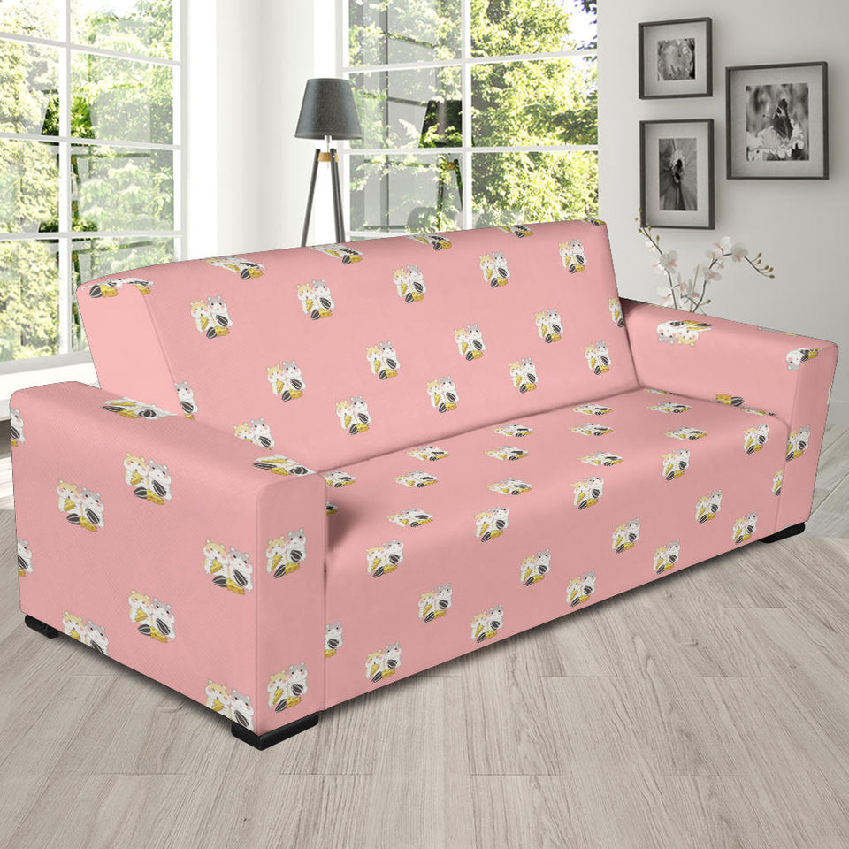 Cute Hamster Cheese Pattern Pink Background Sofa Slipcover