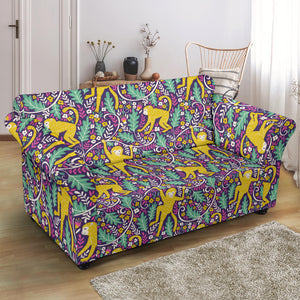 Cute Yellow Monkey Leaves Pattern Loveseat Couch Slipcover