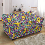 Cute Yellow Monkey Leaves Pattern Loveseat Couch Slipcover