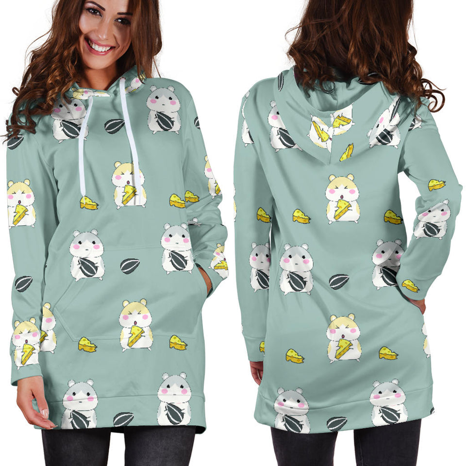 Cute Hamster Cheese Pattern Women'S Hoodie Dress