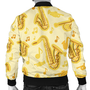 Saxophone Cornet Pattern Yellow Background Men'S Bomber Jacket