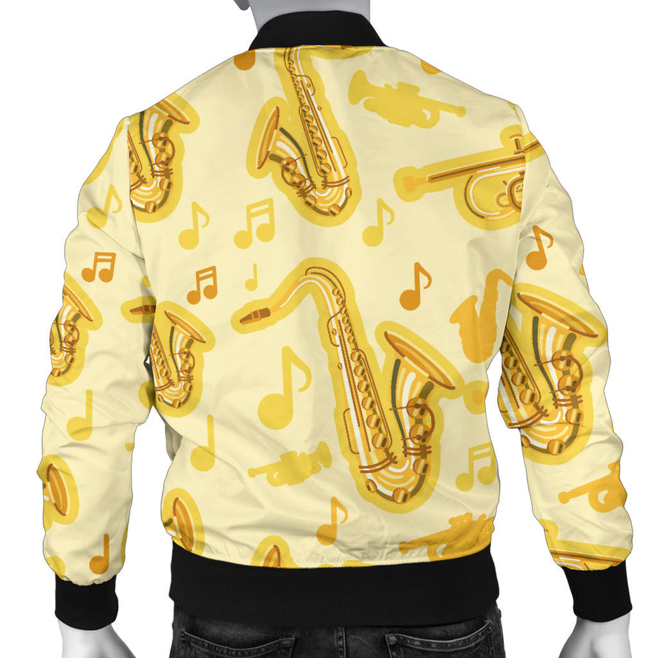 Saxophone Cornet Pattern Yellow Background Men'S Bomber Jacket