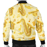 Saxophone Cornet Pattern Yellow Background Men'S Bomber Jacket