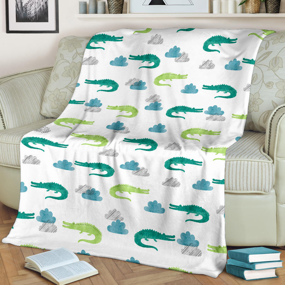 Watercolor Crocodile Pattern Premium Blanket