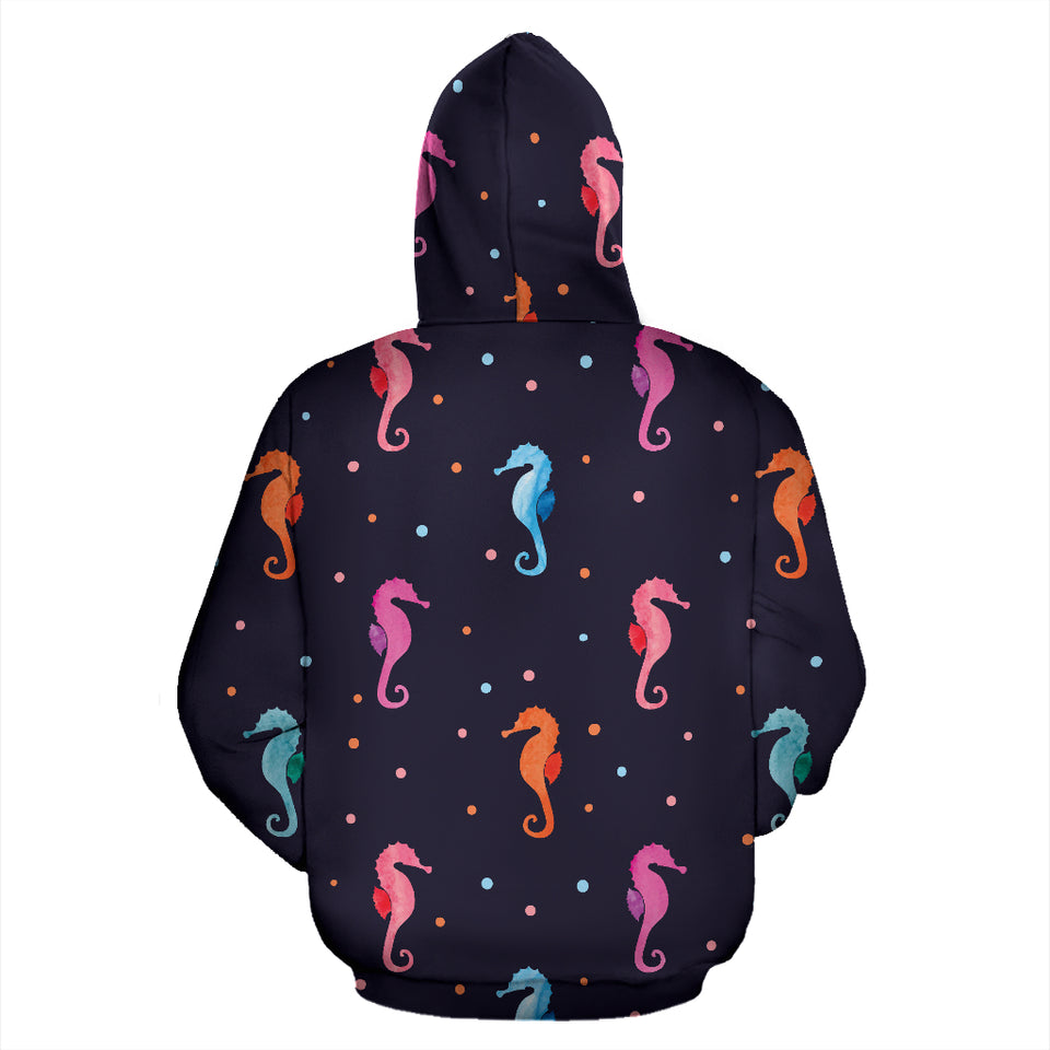 Watercolor Colorful Seahorse Pattern Zip Up Hoodie