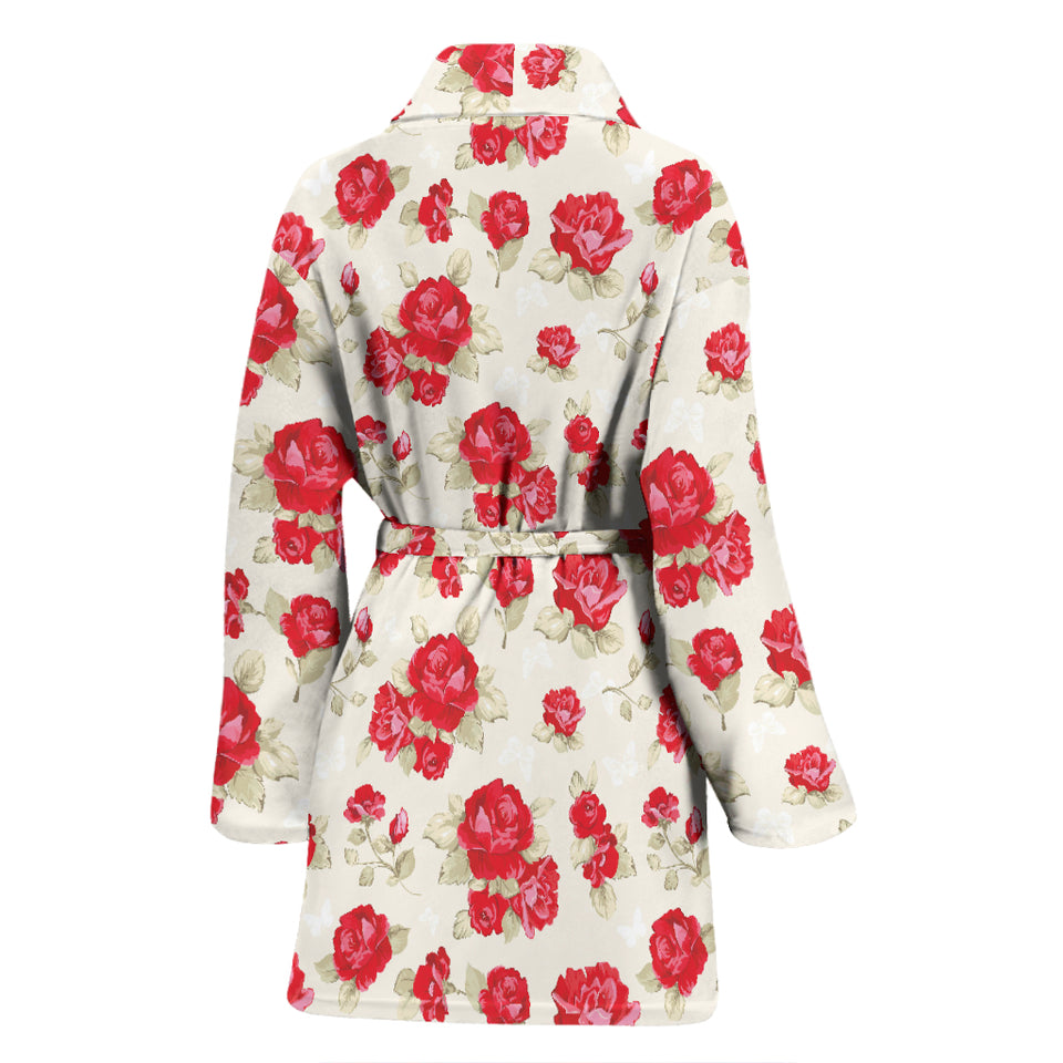 Rose Pattern Print Design 01 Women's Bathrobe