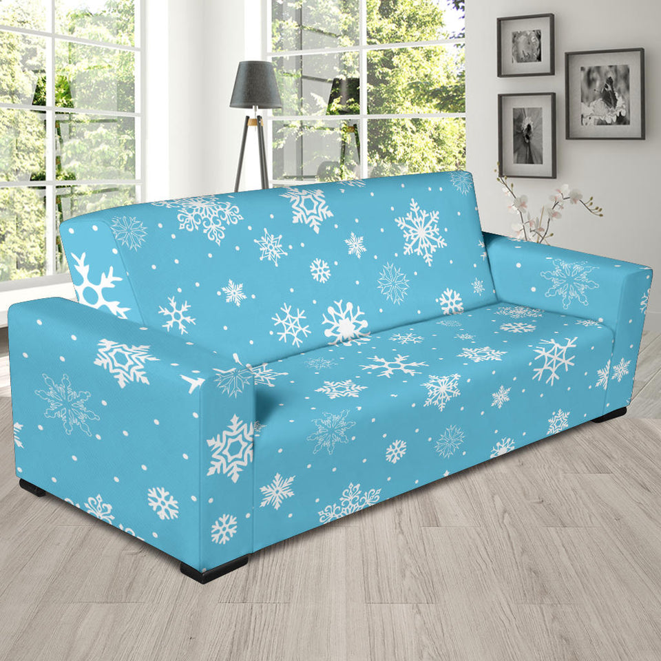 Snowflake Pattern Blue Background Sofa Slipcover