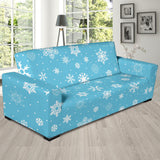 Snowflake Pattern Blue Background Sofa Slipcover