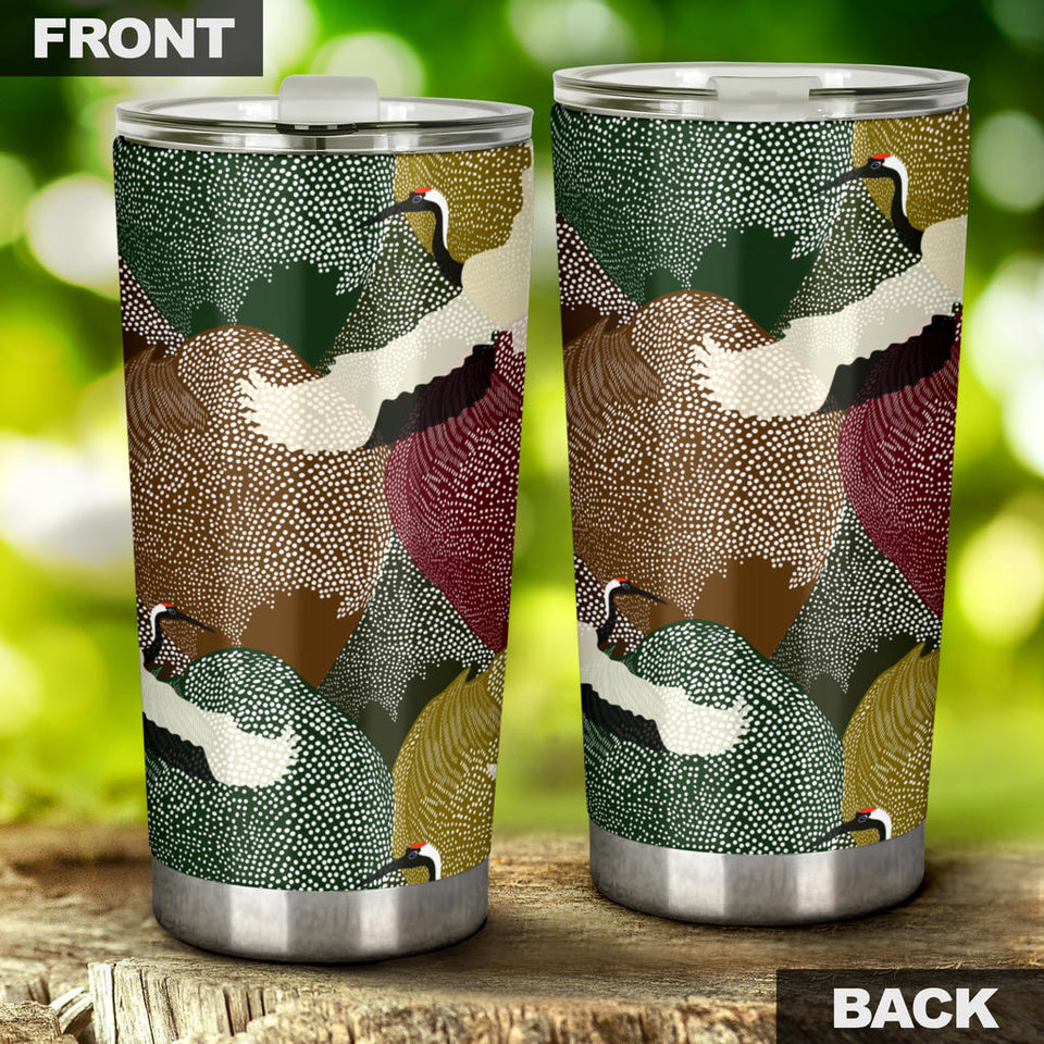 Japanese Cranes Flying Forest Dot Pattern Tumbler