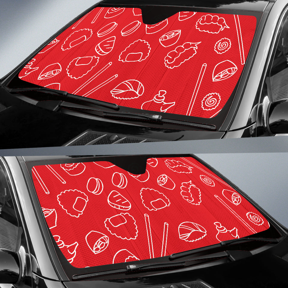 Sushi Pattern Red Background Car Sun Shade