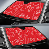 Sushi Pattern Red Background Car Sun Shade