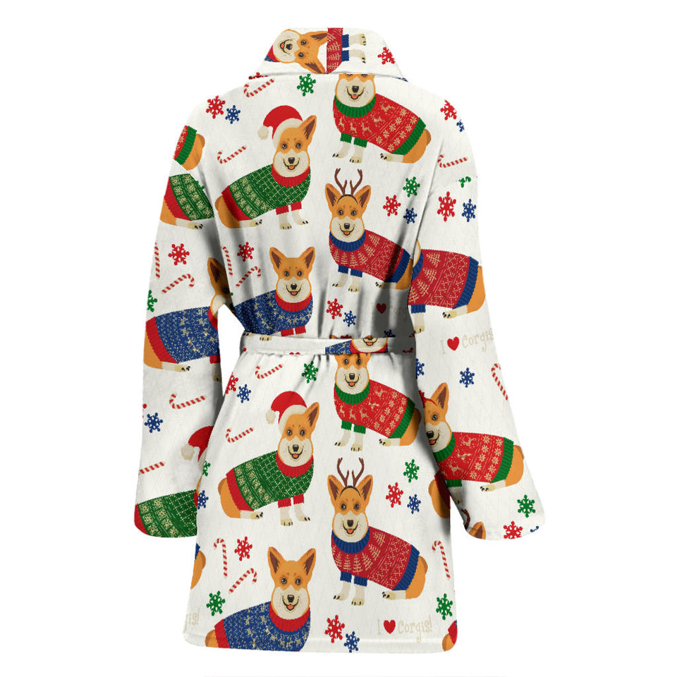 Corgi Christmas Pattern Women'S Bathrobe