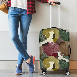 Japanese Cranes Flying Forest Dot Pattern Luggage Covers