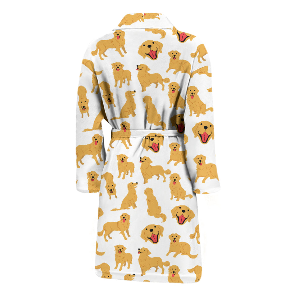 Golden Retriever Pattern Print Design 05 Men's Bathrobe