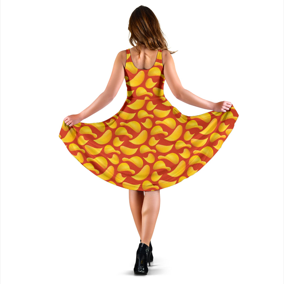 Potato Chips Pattern Print Design 05 Sleeveless Midi Dress