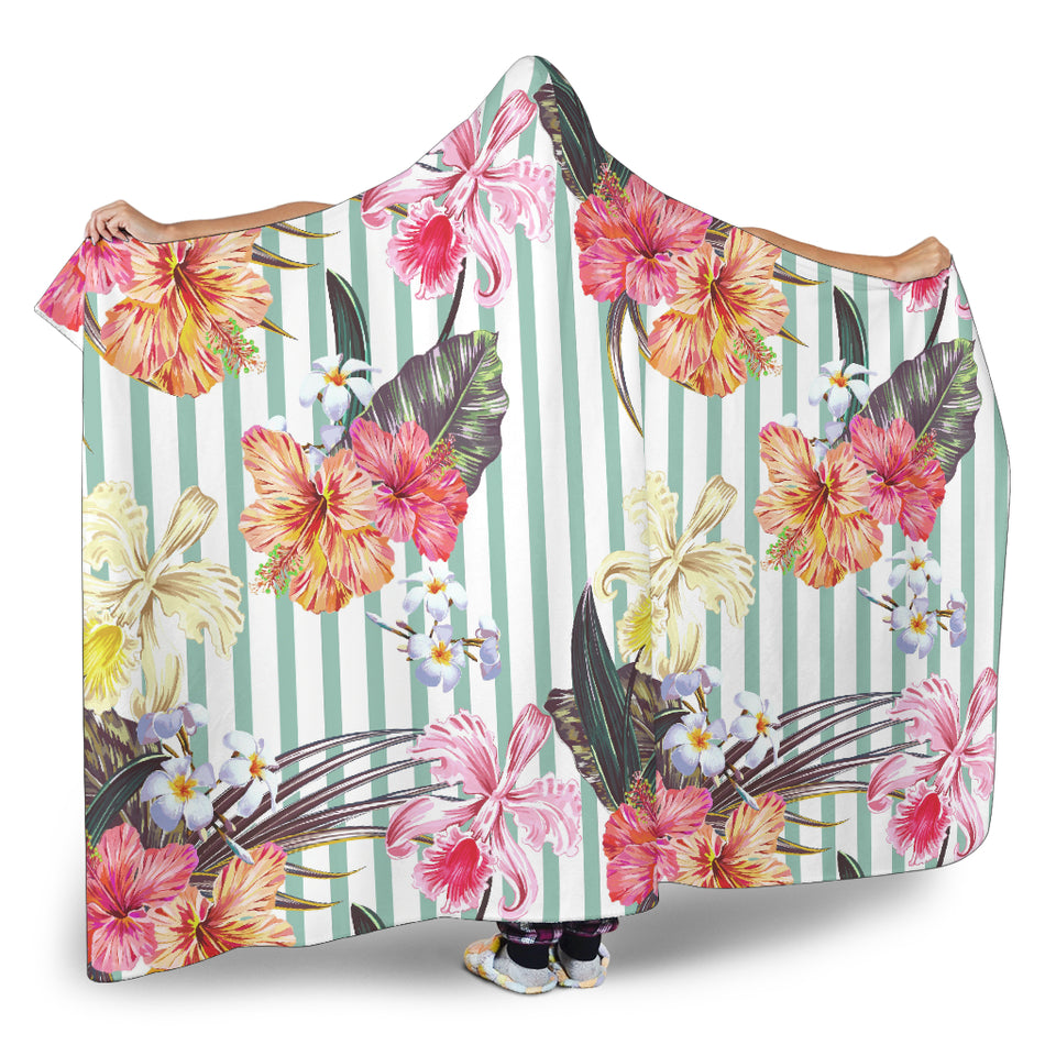 Colorful Orchid Flower Pattern Hooded Blanket