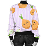 Cute Onions Smiling Faces Purple Background Women'S Bomber Jacket