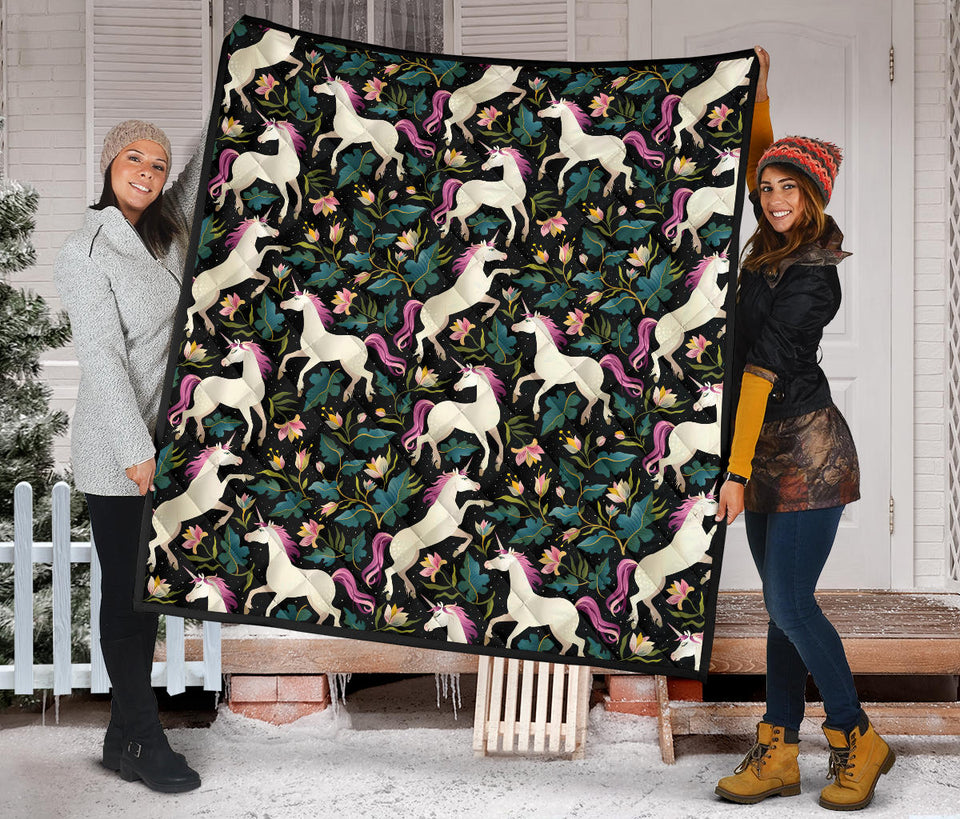 Unicorns Forest Background Premium Quilt