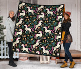 Unicorns Forest Background Premium Quilt