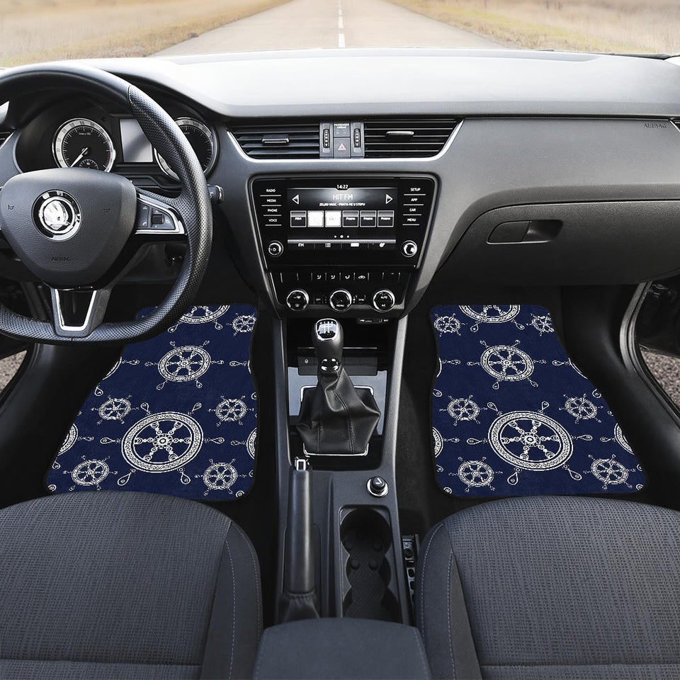 Nautical Steering Wheel Design Pattern Front And Back Car Mats