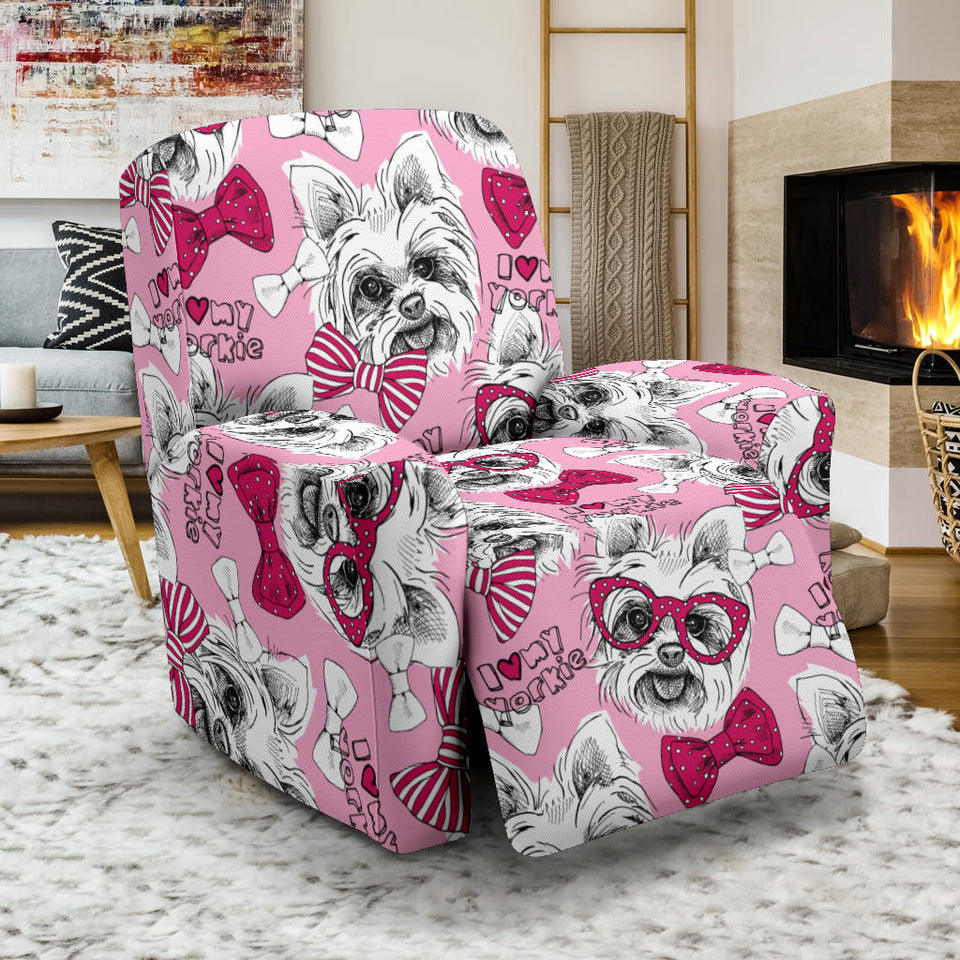 Yorkshire Terrier Pattern Print Design 03 Recliner Chair Slipcover