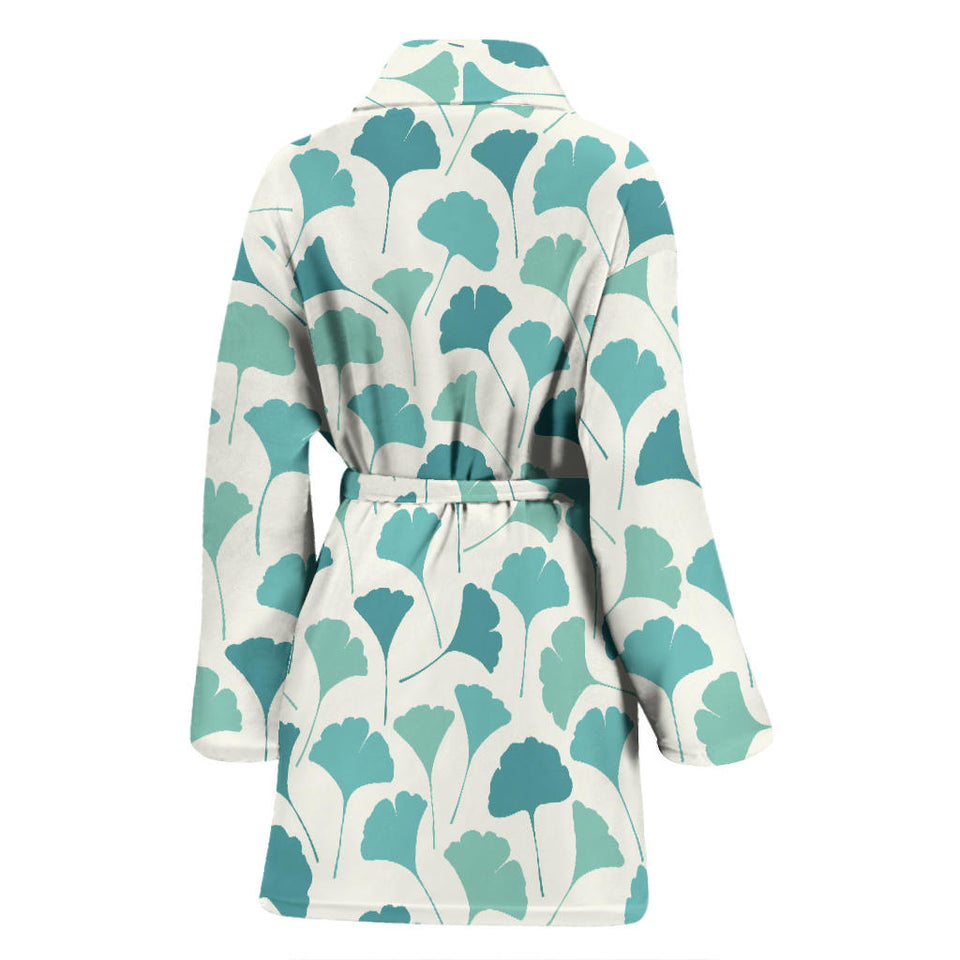 Green Ginkgo Leaves Pattern Women'S Bathrobe