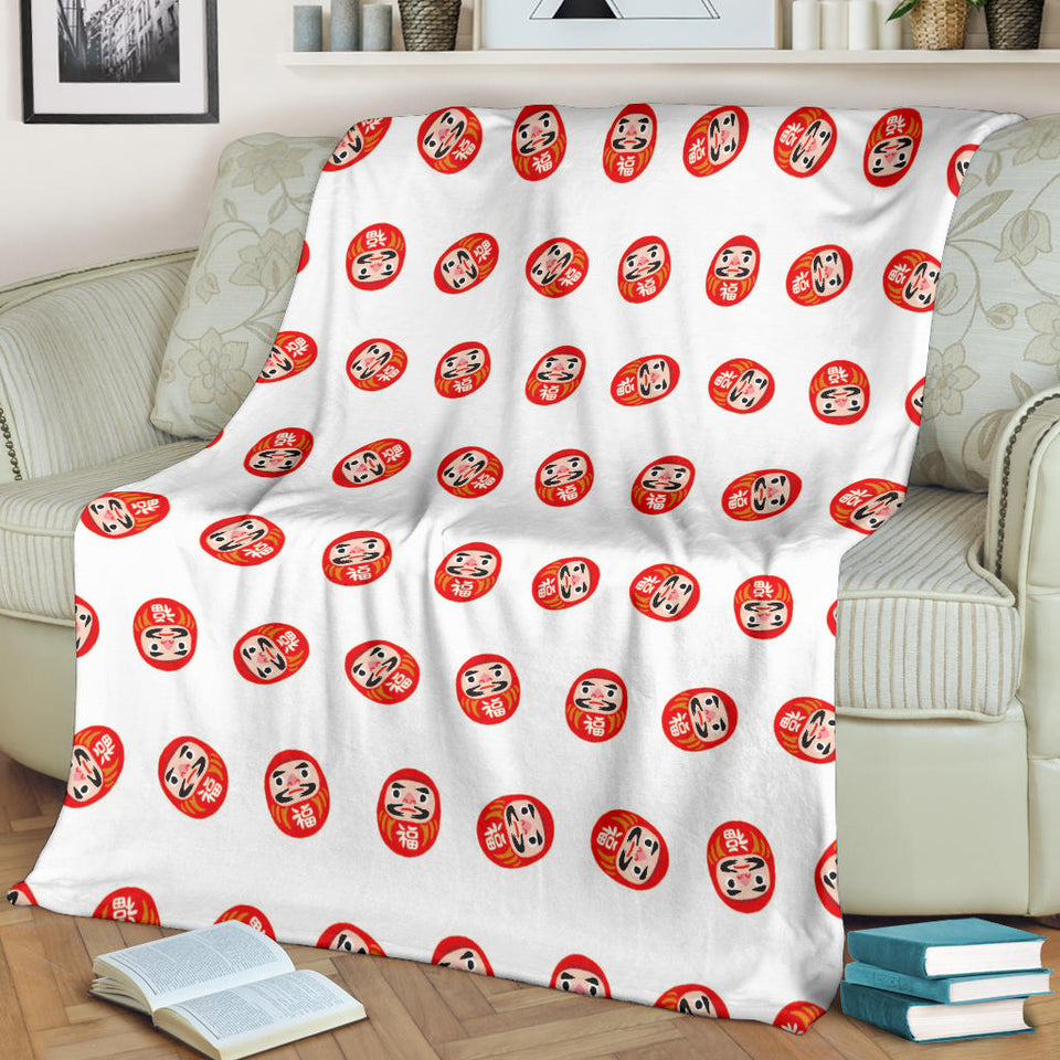 Daruma Japanese Wooden Doll Pattern Premium Blanket