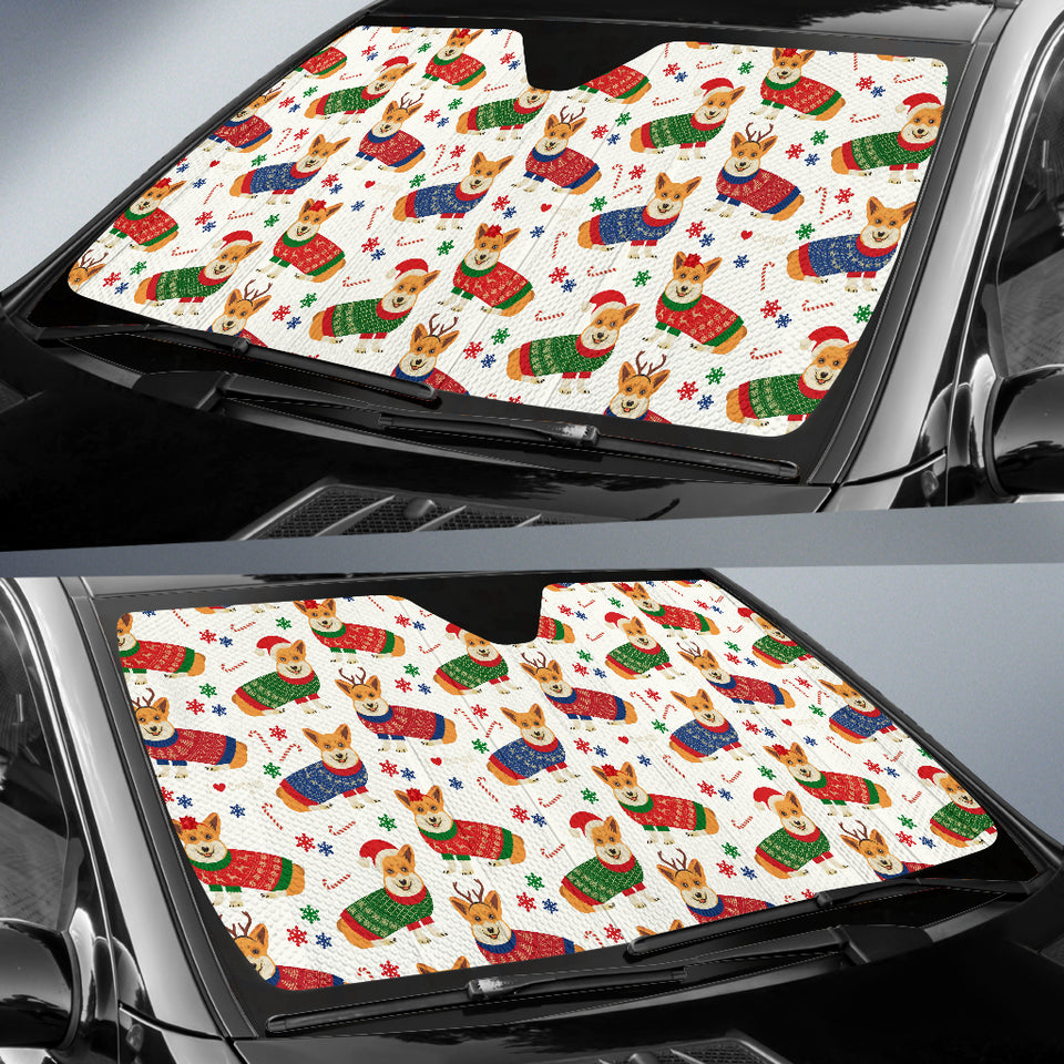 Corgi Christmas Pattern Car Sun Shade