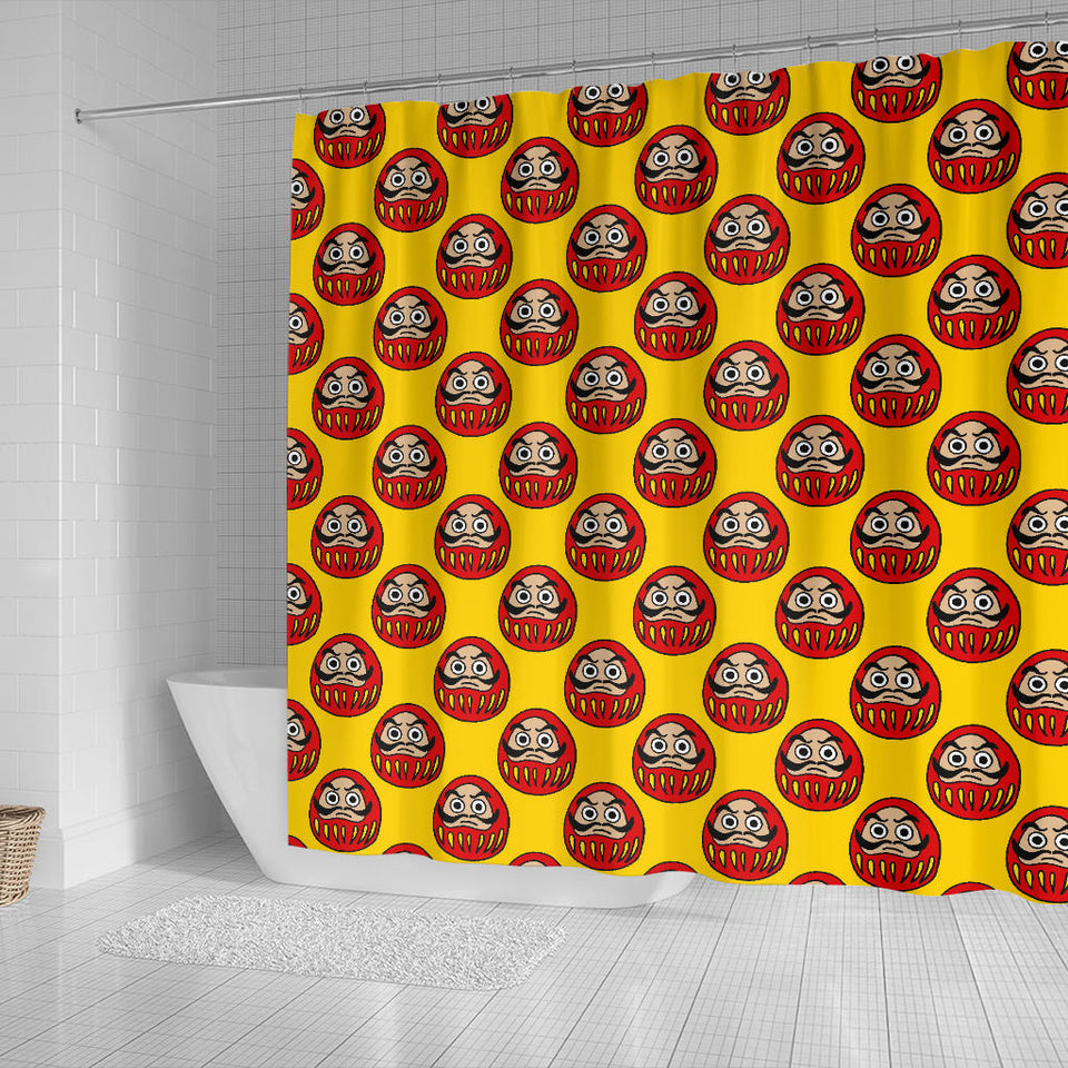Daruma Japanese Wooden Doll Yellow Background Shower Curtain Fulfilled In US