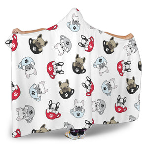 French Bulldog Cup Paw Pattern Hooded Blanket
