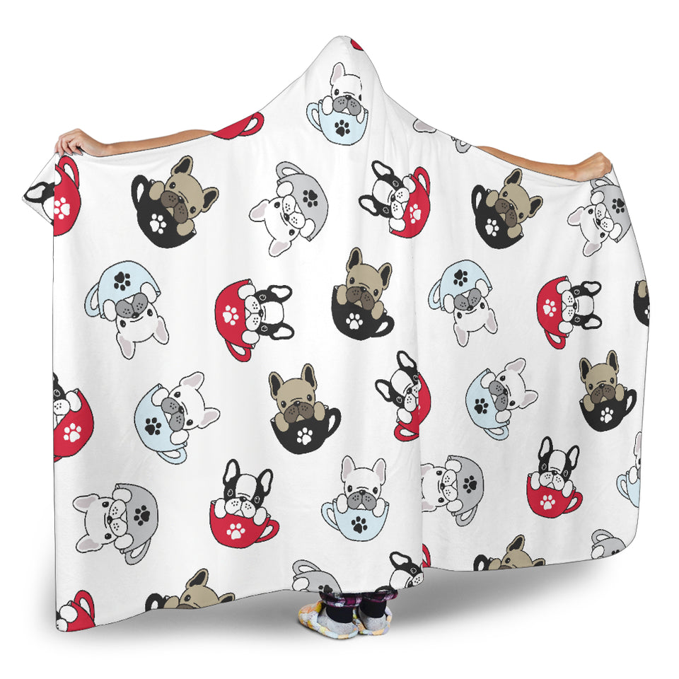 French Bulldog Cup Paw Pattern Hooded Blanket