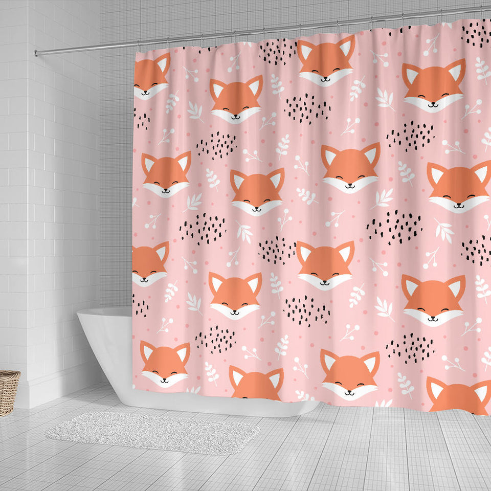 Cute Fox Pattern Pink Background Shower Curtain Fulfilled In US