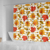 Maple Leaf Oak Leaf Acorns Beige Striped Background Shower Curtain Fulfilled In US
