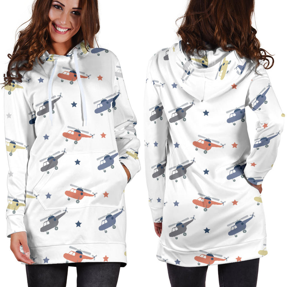 Cute Helicopter Star Pattern Women'S Hoodie Dress