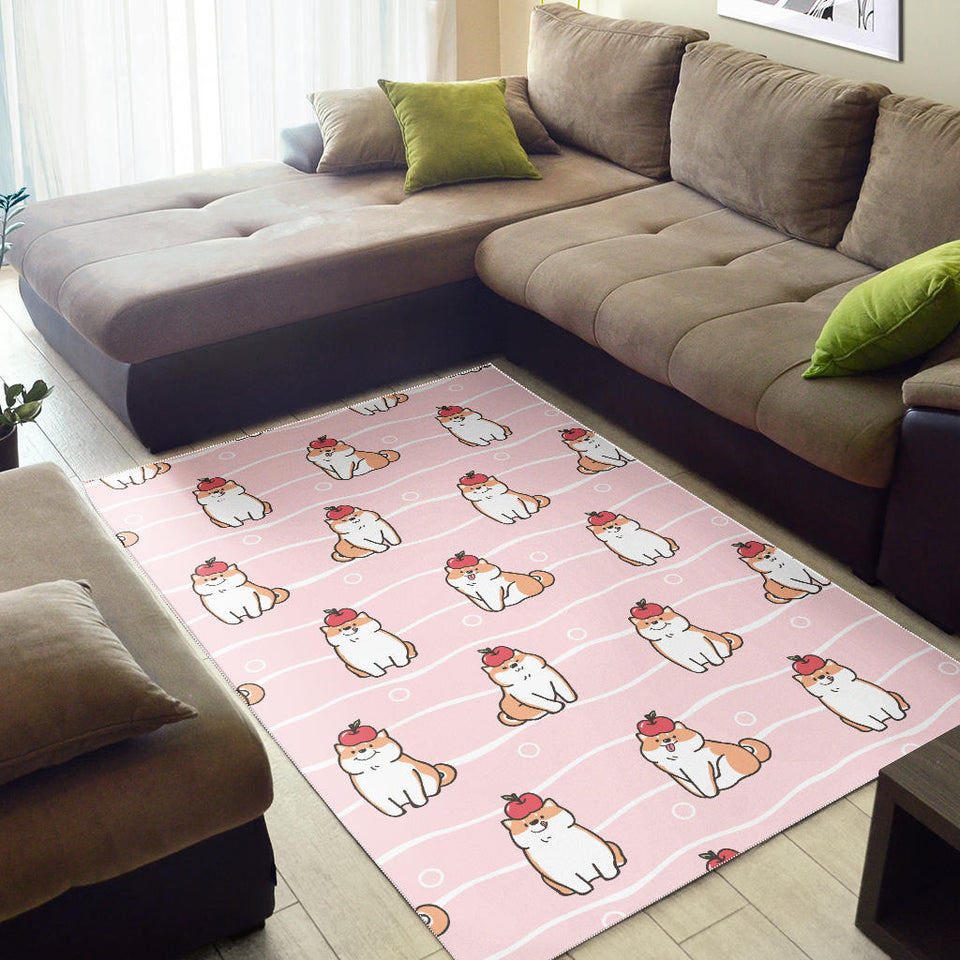 Cute Shiba Inu Dog Apple Pattern Area Rug