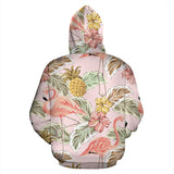 Pink Flamingo Birds Pineapples Hibiscus Flower Pattern Zip Up Hoodie