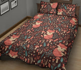 fox leaves mushroom pattern Quilt Bed Set