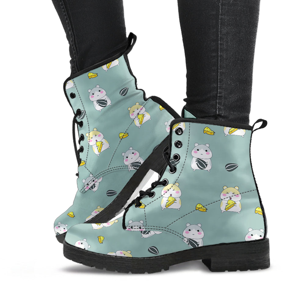 Cute Hamster Cheese Pattern Leather Boots
