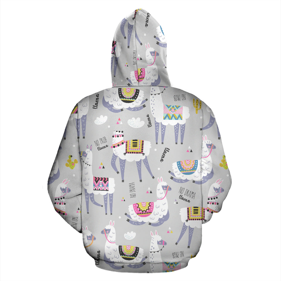 Cute Llama Alpaca Pattern Zip Up Hoodie