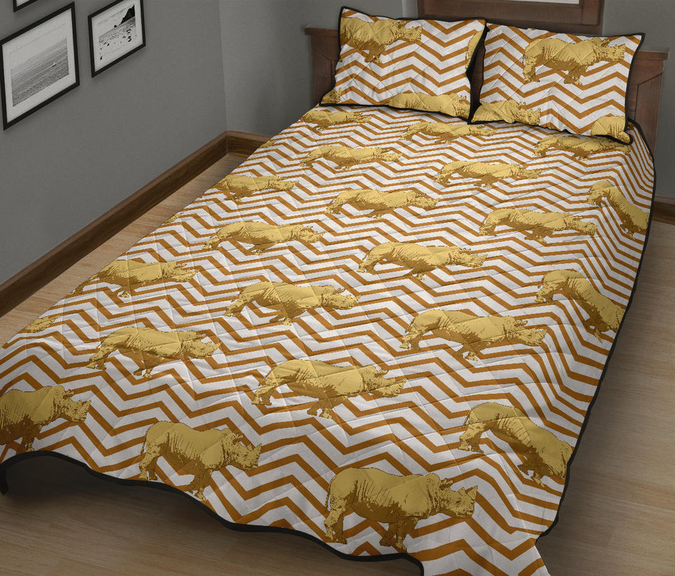 Rhino yellow theme pattern Quilt Bed Set