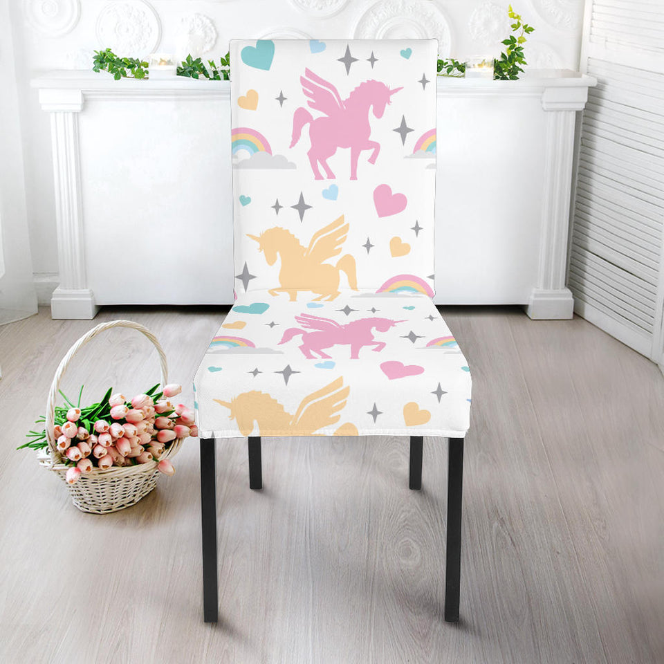 Colorful Unicorn Rainbow Heart Pattern Dining Chair Slipcover