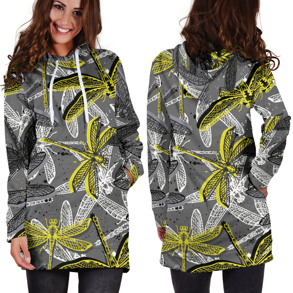 Hand Drawn Dragonfly Pattern Women'S Hoodie Dress