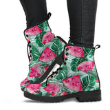Watermelons Tropical Palm Leaves Pattern Leather Boots