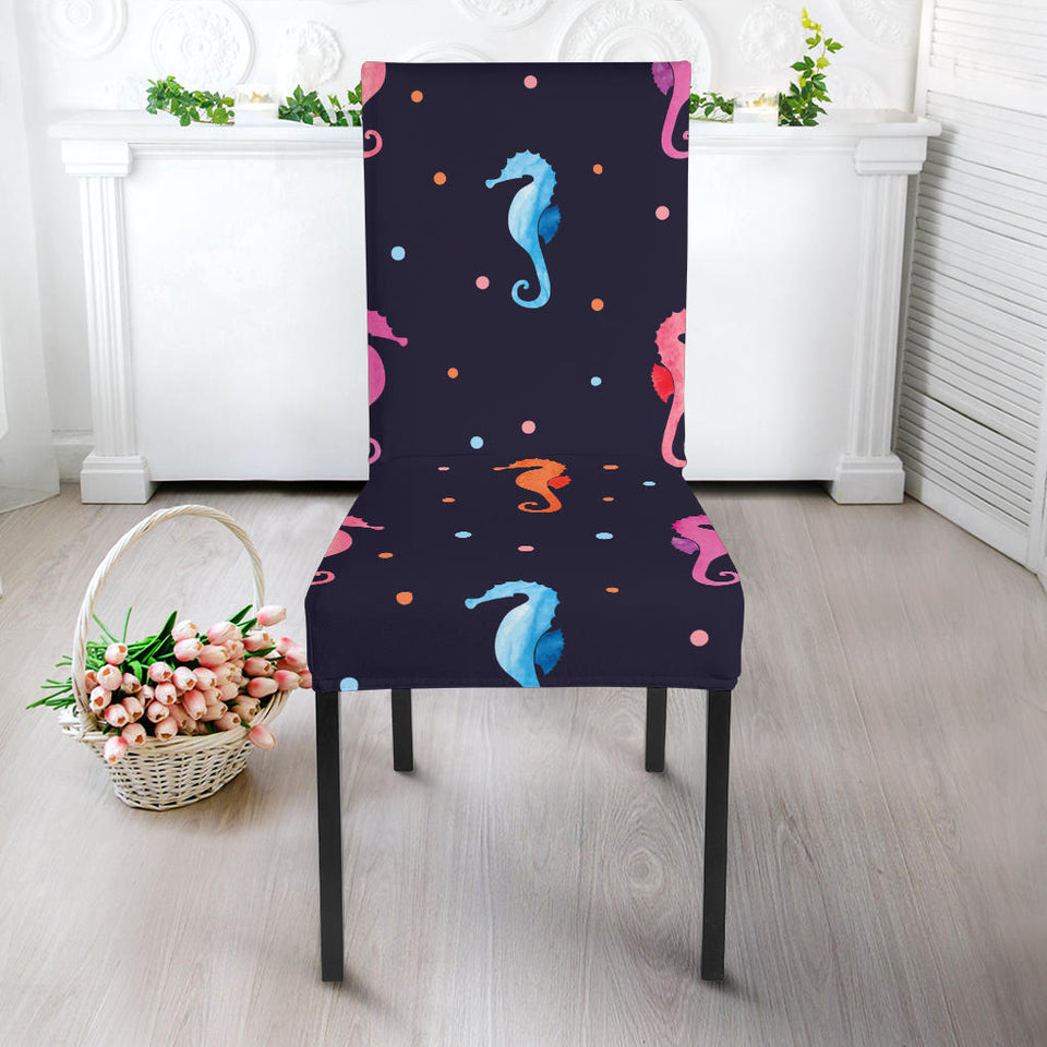 Watercolor Colorful Seahorse Pattern Dining Chair Slipcover