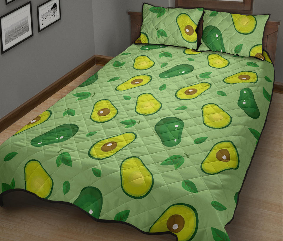Avocado pattern green background Quilt Bed Set