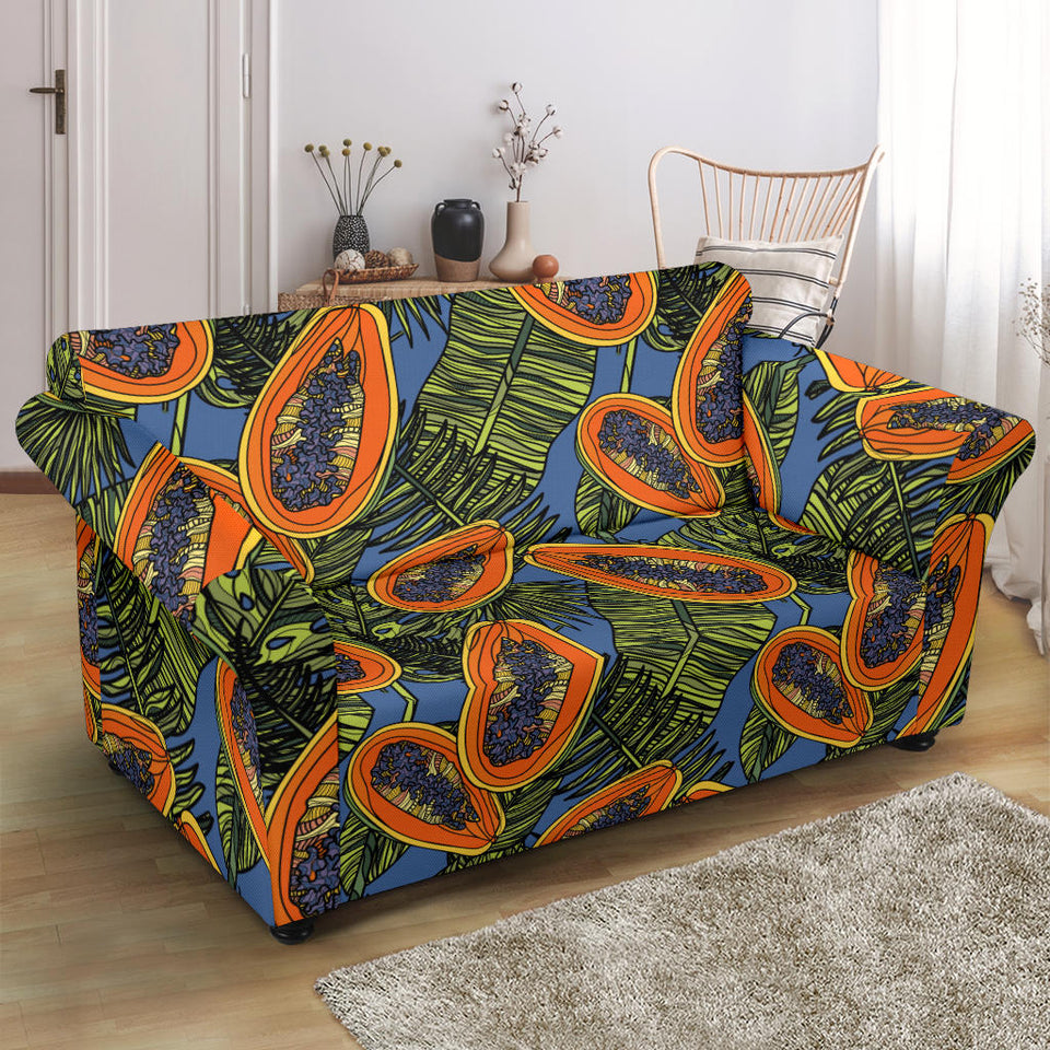 Colorful Papaya Tropical Leaves Loveseat Couch Slipcover